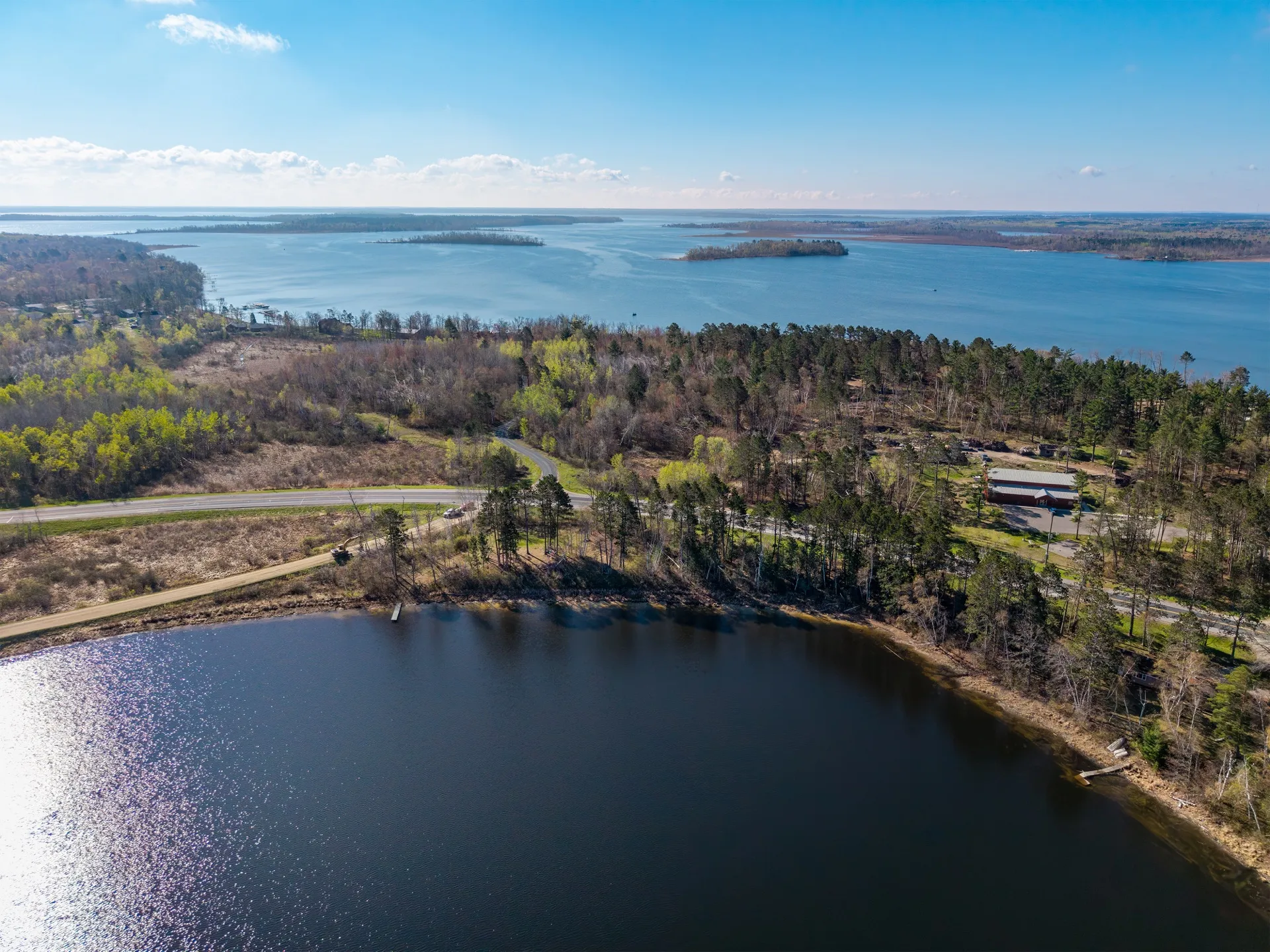 Aerial view across Cass Lake and the Potato Islands in northern Minnesota.